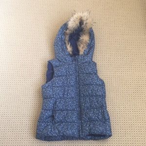 Blue floral vest with fur hood! Slightly used.